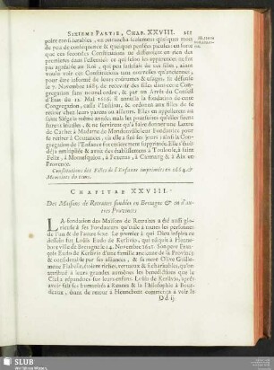 Chapitre XXVIII. Des Maison de Retraites fondées en Bretagne & en d’autres Provinces