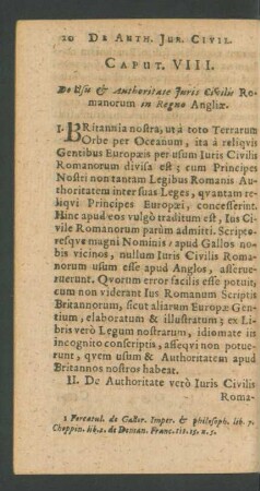 Caput VIII. De Usu et Authoritate Juris Civilis Romanorum in Regno Angliae.