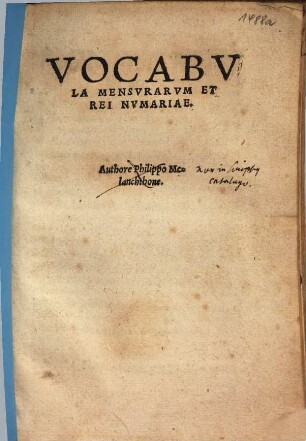 Vocabvla Mensvrarvm Et Rei Nvmariae