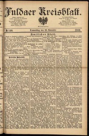 Erste Ausgabe vom Donnerstag, den 29. November 1900.