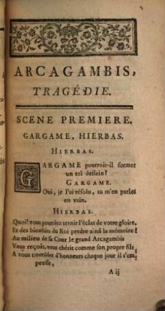 Arcagambis : Tragédie ; Représentée pour la premiére fois par les Comédiens Italiens ordinaires du Roi le 10. Août 1726