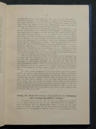 Antrag des Herrn Professor von Lützow auf Gründung eines kunstgeschichtlichen Instituts.