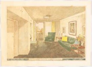 Wohnhaus (Haus Schwebes), Trélex: Perspektivische Ansicht (Innenraum: Gästezimmer)