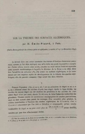 Sur la théorie des surfaces algébriques.