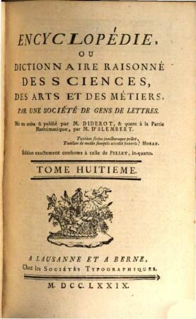 Encyclopédie, Ou Dictionnaire Raisonné Des Sciences, Des Arts Et Des Métiers. 8, CHUL - CONO
