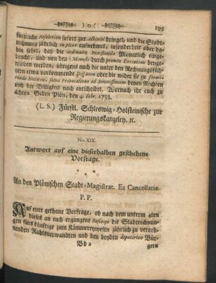 No. XIX. Antwort auf einen dieserhalben geschehene Vorfrage
