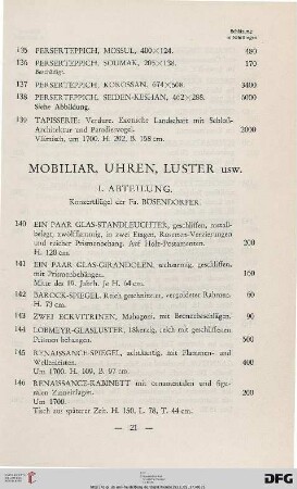 Mobiliar, Uhren, Luster (Nr. 140-163)