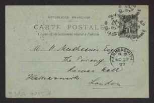 Schreiben an Hermann Muthesius (Postkarte)
