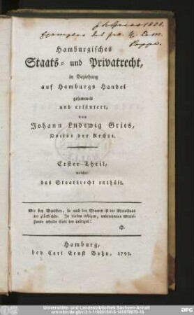 Erster Theil: ... welcher das Staatsrecht enthält