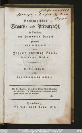 Erster Theil: ... welcher das Staatsrecht enthält
