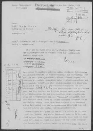 Bittenfeld: Visitationsbericht mit Pfarrbericht 1961