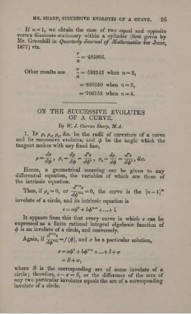 On the successive evolutes of a curve.