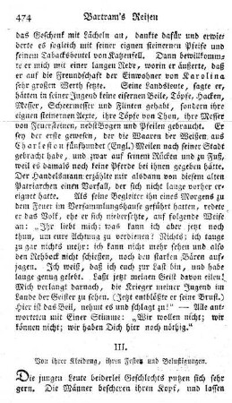 III. Von ihrer Kleidung, ihren Festen und Belustigungen.