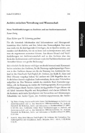 Archive zwischen Verwaltung und Wissenschaft