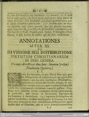 Annotationes ad Tab. XI. De Divisione Seu Distributione Virtutum Christianarum In Duo Genera