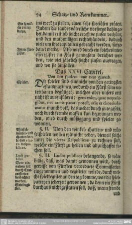 Das XXVI. Capitel, Von den spielern und dero gewerb