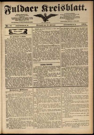 Erste Ausgabe vom Mittwoch, den 10. Februar 1904.