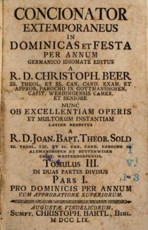 Concionator Extemporaneus In Dominicas Et Festa Per Annum, 3