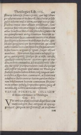 Variae Formulae Colligendi locos communes in Theologia. Cap. III.