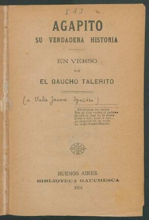 Agapito : su verdadera historia ; en verso