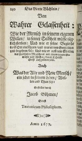 Das Vierte Büchlein. Von Wahrer Gelassenheit.