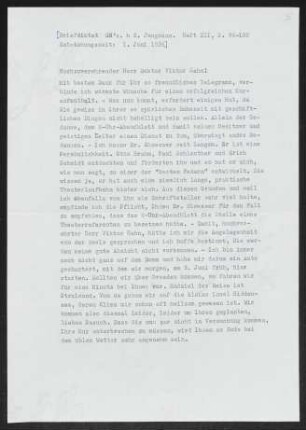 Brief von Gerhart Hauptmann an Viktor Hahn