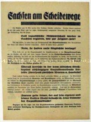 Flugblatt der Deutschnationalen Volkspartei gegen die SPD und Aufruf zur sächsischen Landtagswahl 1929