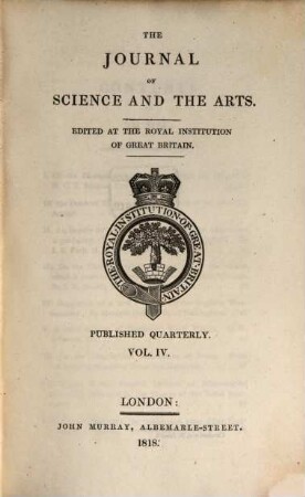 The Journal of science and the arts. 4, 4. 1818