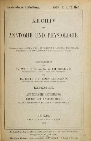 Archiv für Anatomie und Physiologie. Anatomische Abteilung, Archiv für Anatomie. 1879
