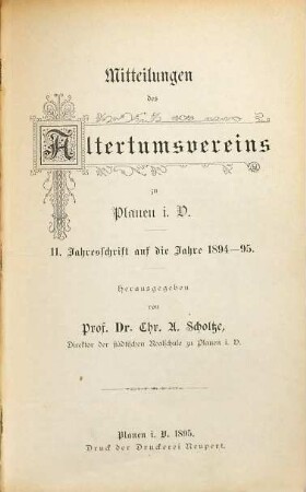 Mitteilungen des Altertumsvereins zu Plauen : Jahresschrift. 11. 1894/95 (1895)