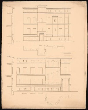 Palais Caro, Breslau: Rückansichten, Grundrissdetails, Schnitt