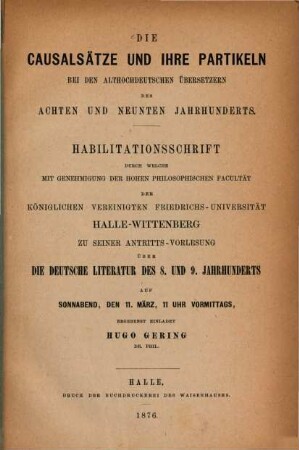 Die Causalsätze und ihre Partikeln bei den althochdeutschen Übersetzern des achten und neunten Jahrhunderts