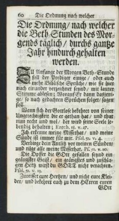 Die Ordnung nach welcher die Beth-Stunden gehalten werden.