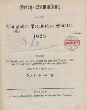 1823: Gesetzsammlung für die Königlich-Preußischen Staaten