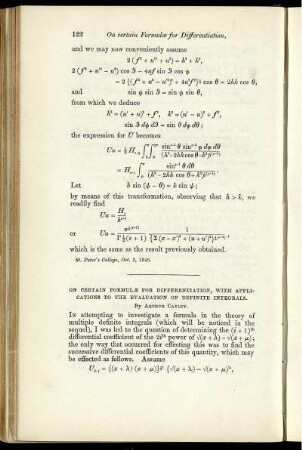 On certain formulae for differentiation, with applications to the evaluation of definite integrals.