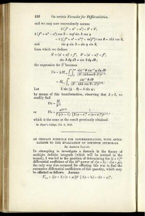 On certain formulae for differentiation, with applications to the evaluation of definite integrals.