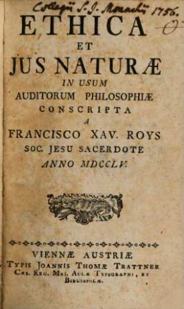 Ethica Et Jus Naturæ : In Usum Auditorum Philosophiæ Conscripta