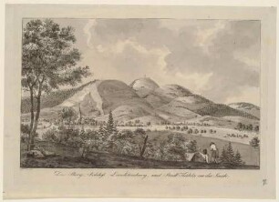 Das Saaletal in Thüringen mit der Kleinstadt Kahla und der Leuchtenburg von Westen über das Saaletal