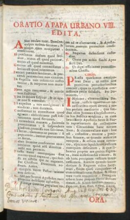 Oratui A Papa Urbano VIII. Edita