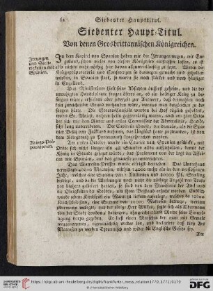 Siebenter Haupttitul. Von denen Grosbritannischen Königreichen