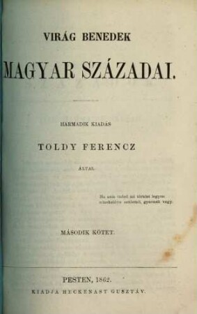 Magyar századok : Toldy Ferencz altal, 2