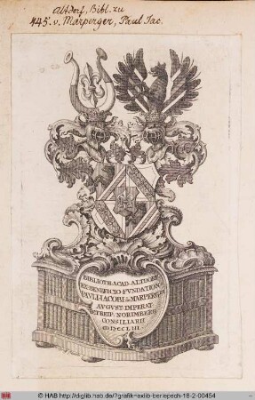 Exlibris der Bibliothek zu Altdorf mit dem Wappen des Paul Jacob Marperger