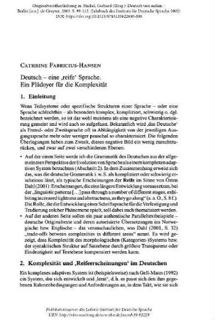Deutsch - eine 'reife' Sprache. Ein Plädoyer für die Komplexität