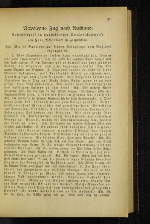 Napoleons Zug nach Rußland : Lehrbeispiel in darstellender Unterrichtsweise