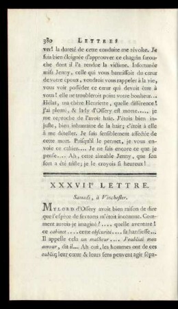 XXXVIIe Lettre. Samedi, à Vinchester.