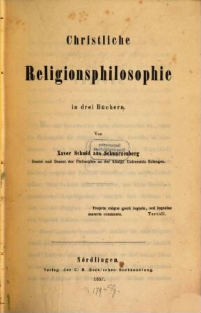 Christliche Religionsphilosophie : in drei Büchern