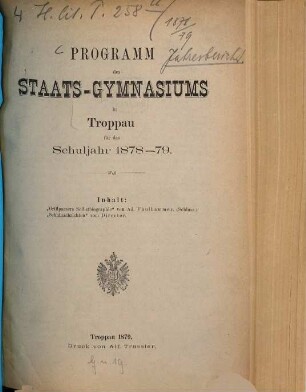 Programm des Staats-Gymnasiums in Troppau, 1878/79
