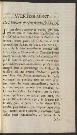 Avertissement De l'Editeur de cette nouvelle edition.