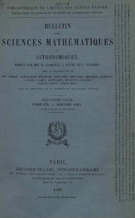 Tome VII. - Janvier 1883.