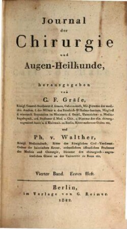 Journal der Chirurgie und Augenheilkunde. 4. 1822
